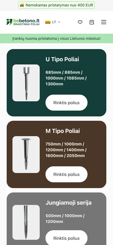 Polių tipai spalvotose kortelėse telefone