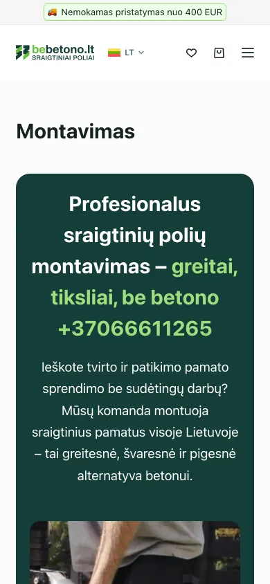 Montavimo paslaugos puslapis telefone