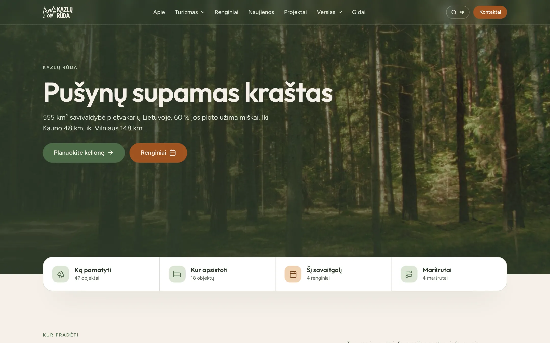 Visit Kazlų Rūda pradinis puslapis su pušynu per visą plotį