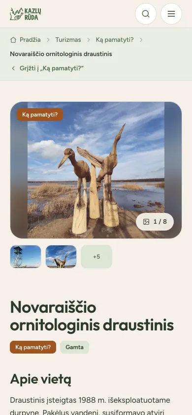 Lankytinos vietos puslapis su nuotraukų galerija telefone