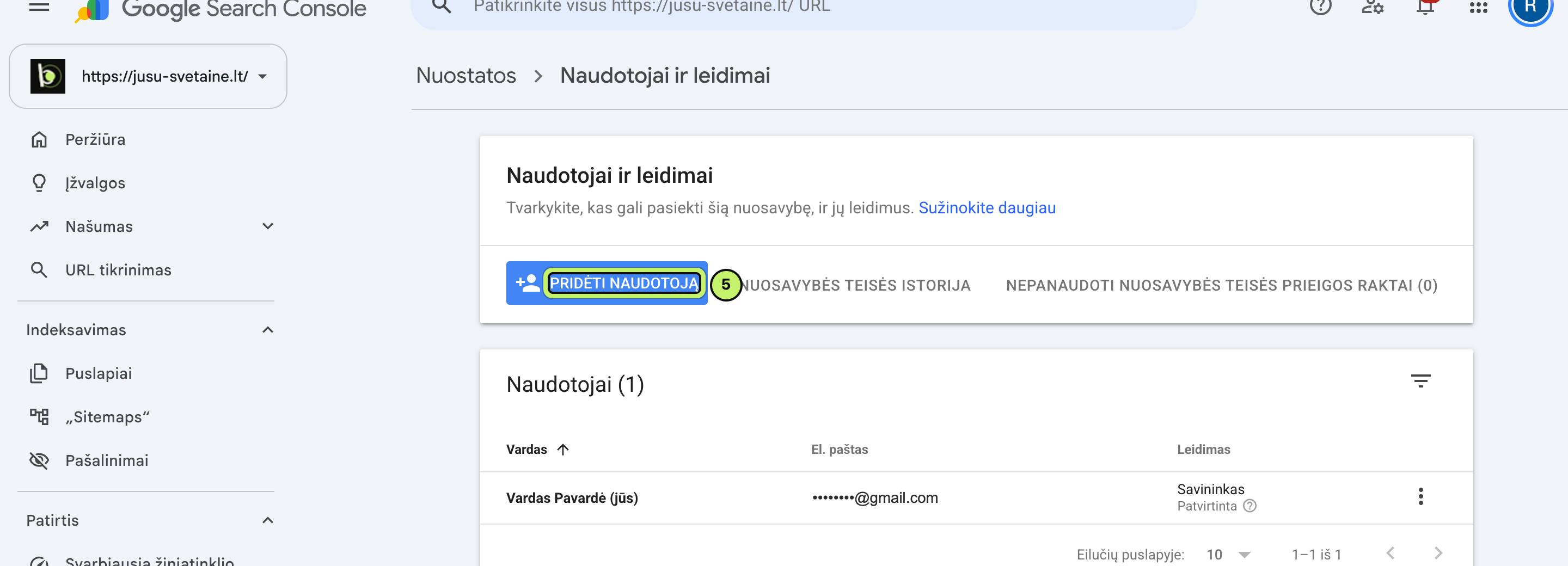 Mygtukas Pridėti naudotoją
